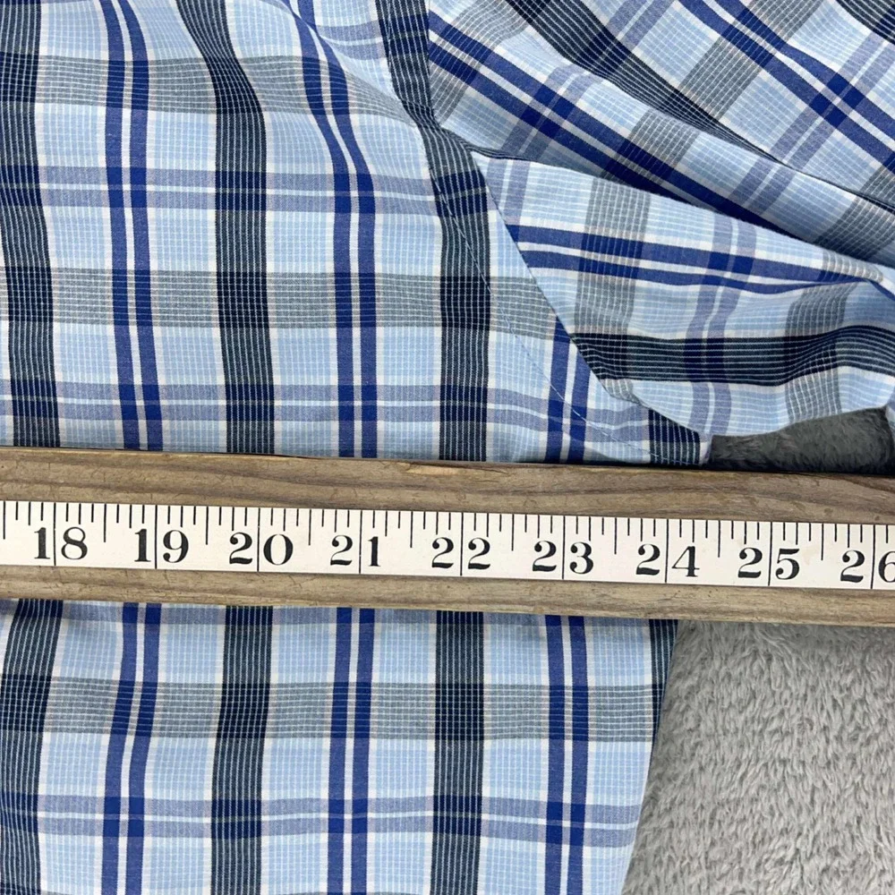 IZOD Plaid Button Down Shirt Long Sleeve Collared‎ Casual Blue Gray Size L